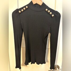 Mock Neck Black Sweater with shoulder detailing